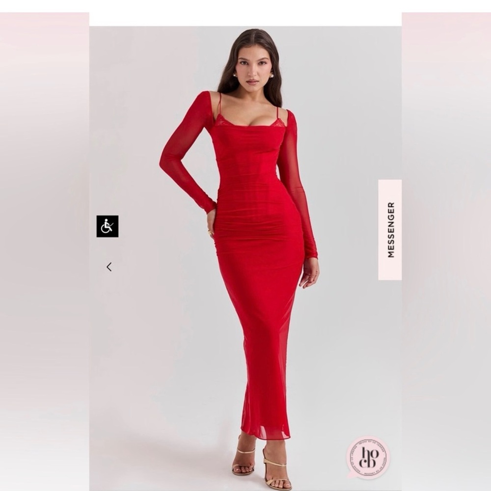 House of CB Red Long Sleeve Midi Dress